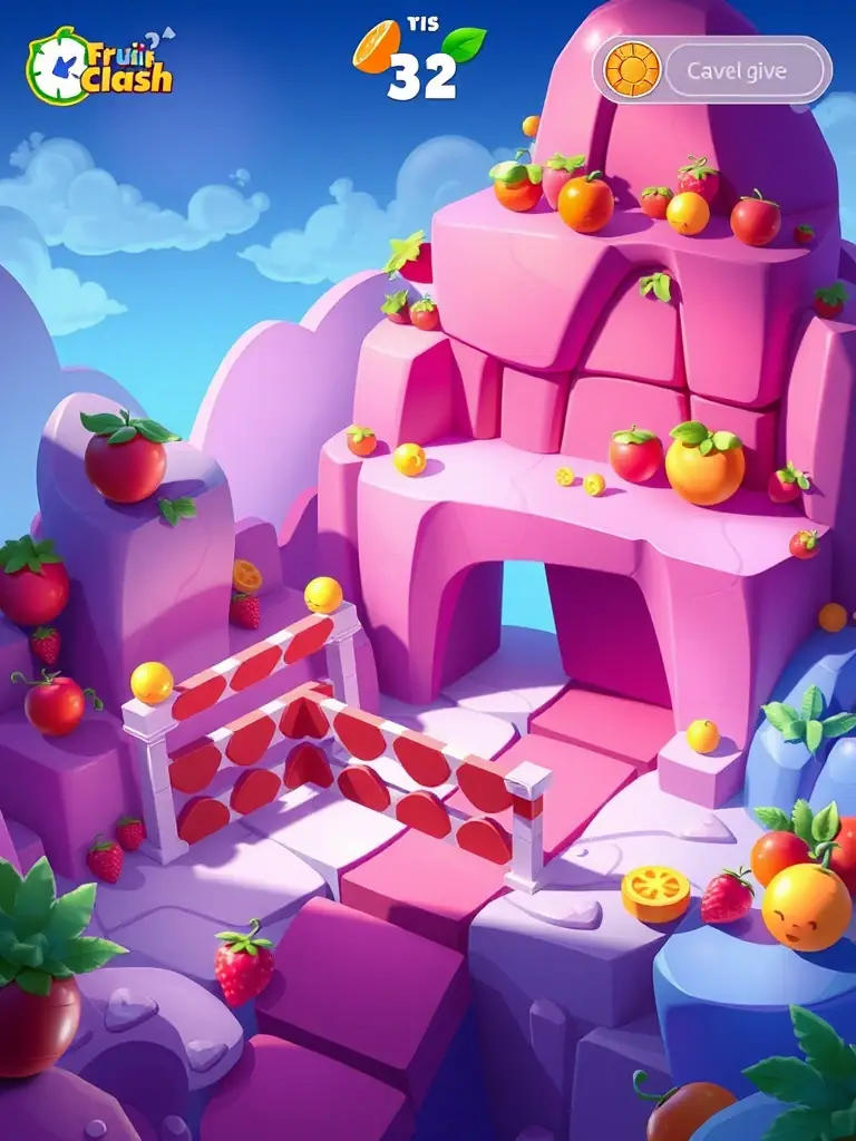 Screenshot of the 'Rainbow Fruit' special element in Tasty Fruits Bomb, showing a rainbow-colored fruit being matched to clear all fruits of a single type.